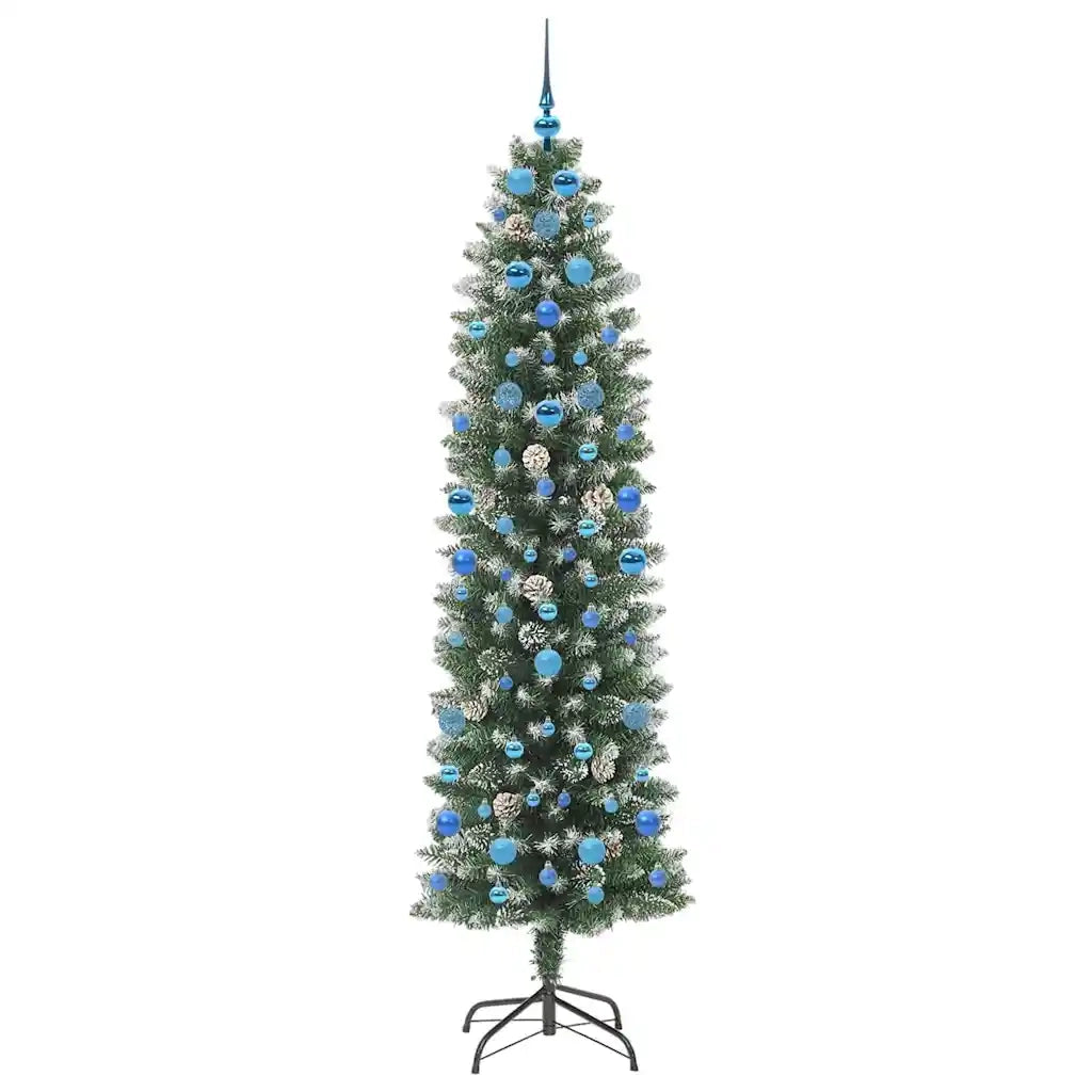 Albero di Natale Artificiale Sottile Verde e Bianco 210 cm 3395312