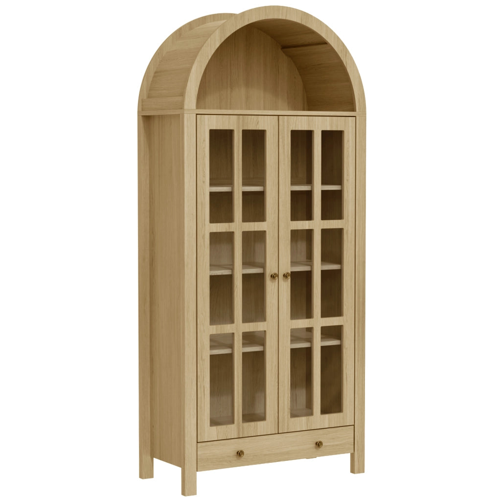 Vetrina ad Arco con 1 Cassetto e Ripiani per Soggiorno in MDF 75×35×170.5 cm Naturale