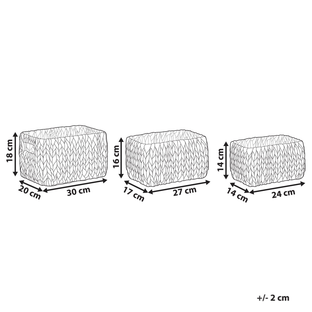 Set di 3 cestini portaoggetti in giacinto d'acqua chiaro fatti a mano maniglie scaffali design boho