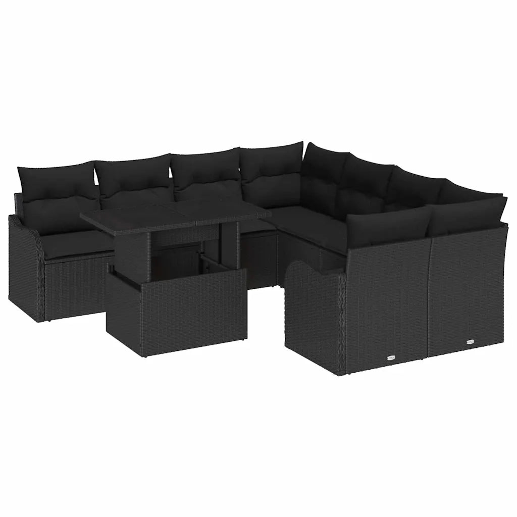 Set Divano da Giardino con cuscino 9 pcs Nero Polyrattan 3357176