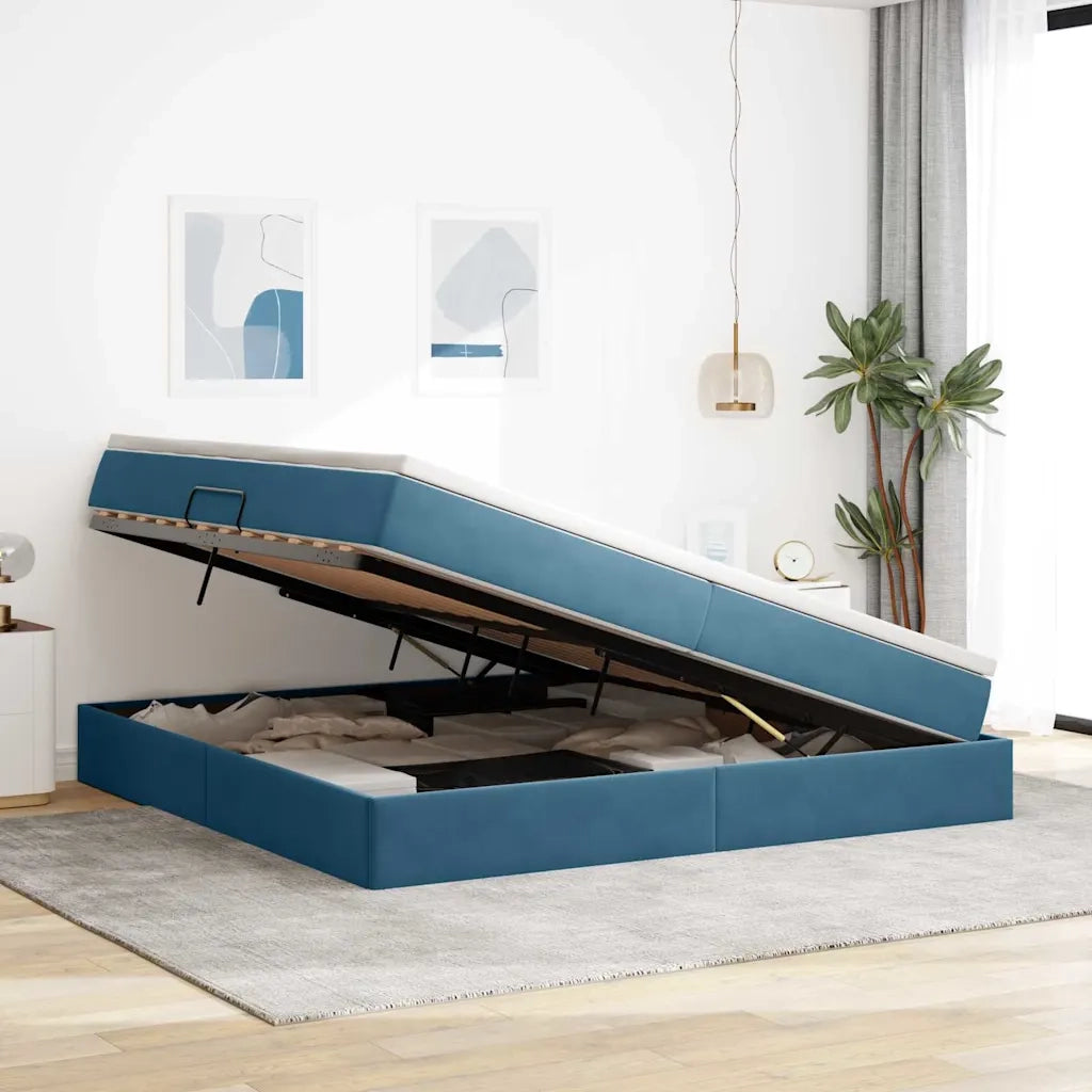 Letto con contenitore e materasso Blu Scuro 200 x 200 cm