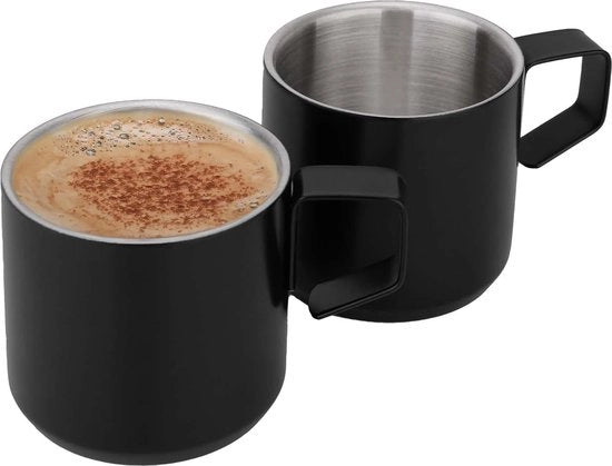 Set di tazze per caffè espresso in acciaio inossidabile, 2 pezzi, 120 ml, isolato a doppia parete, indeformabile, tazza senza metallo, piccola tazza per eventi all'aperto, party picnic, nero