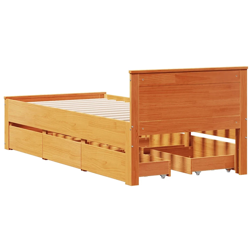 Giroletto senza Materasso con Testiera-Struttura Letto Marrone Cera 90x190 Pino
