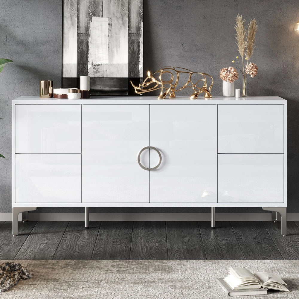 Credenza con 4 Cassetti e 2 Ante ¨C MINIMAL ¨C Bianco Lucido MDF 150x38x59.5