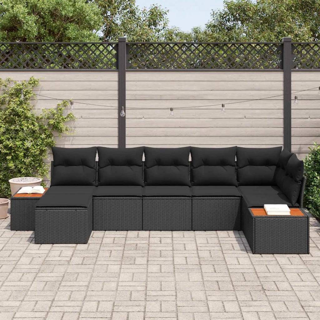 Set Divano da Giardino con cuscino 8 pcs Nero Polyrattan