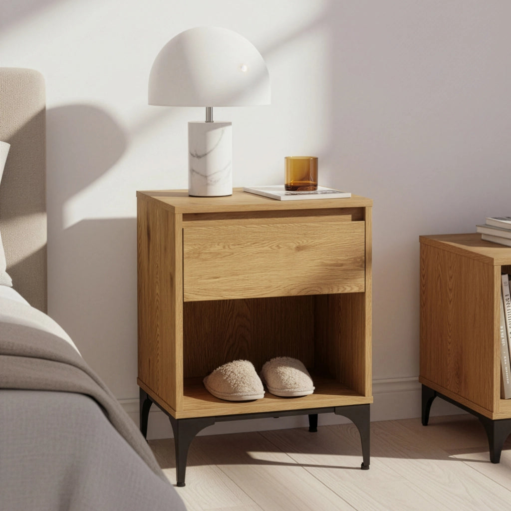 Tavolino Laterale Kistiandi Comodino con Cassetto 62 x 46 x 40 cm - Effetto Rovere Scuro [en.casa]