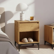 Tavolino Laterale Kistiandi Comodino con Cassetto 62 x 46 x 40 cm - Effetto Rovere Scuro [en.casa]