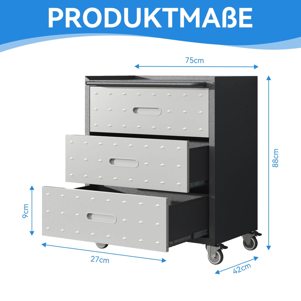 Cassettiera Mobile in Metallo con Ruote ¨C Minimal ¨C Nero/Grigio, 75x42x88 cm
