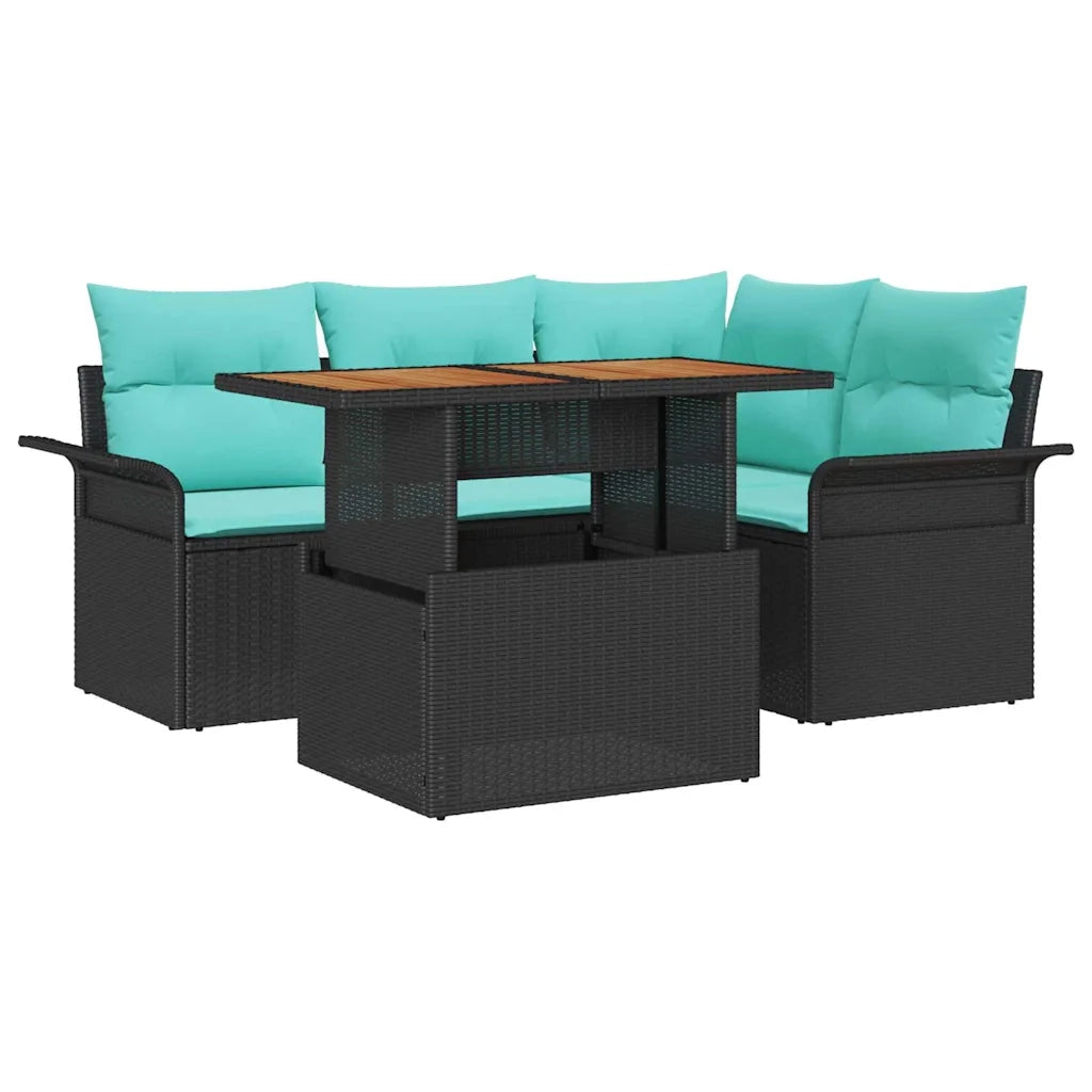 Set Divano da Giardino con cuscino 5 pcs Nero e blu 3349332