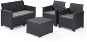 Salottino da Esterno Emma Lounge Set 4 Pezzi in Resina Effetto Rattan Colore Graphite con Divano, 2 Poltrone e Tavolino Contenitore Keter