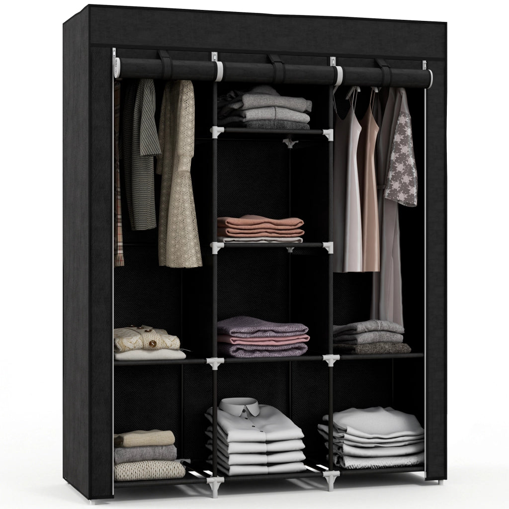 Guardaroba in Tessuto Armadio Salvaspazio 8 Ripiani 125x43x162.5cm Nero