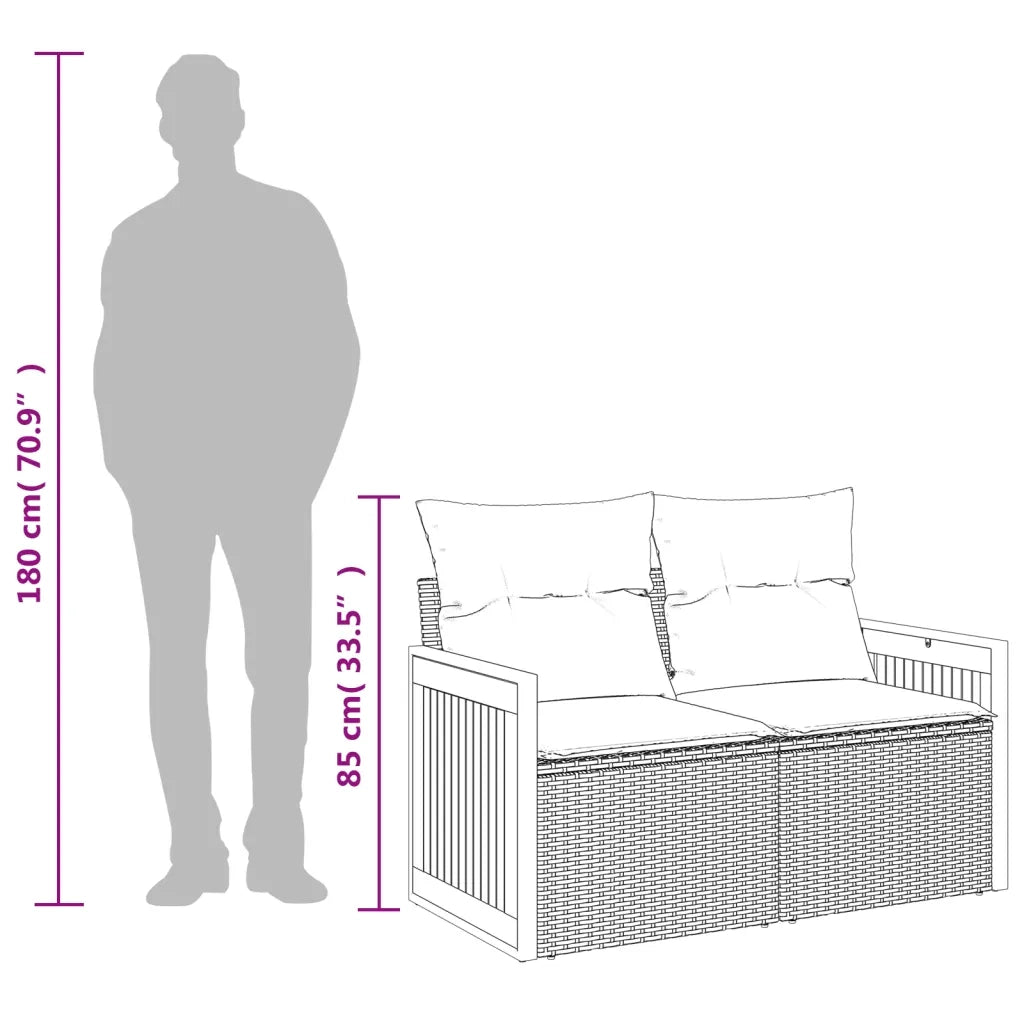 Divano da giardino con cuscini 2 posti nero in polyrattan 366037