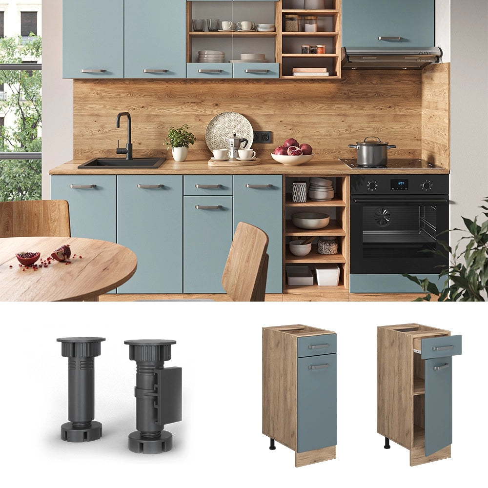 Mobiletto base per cucina R-Line Grigio-blu/Rovere dorato 30 cm, PL Rovere Vicco