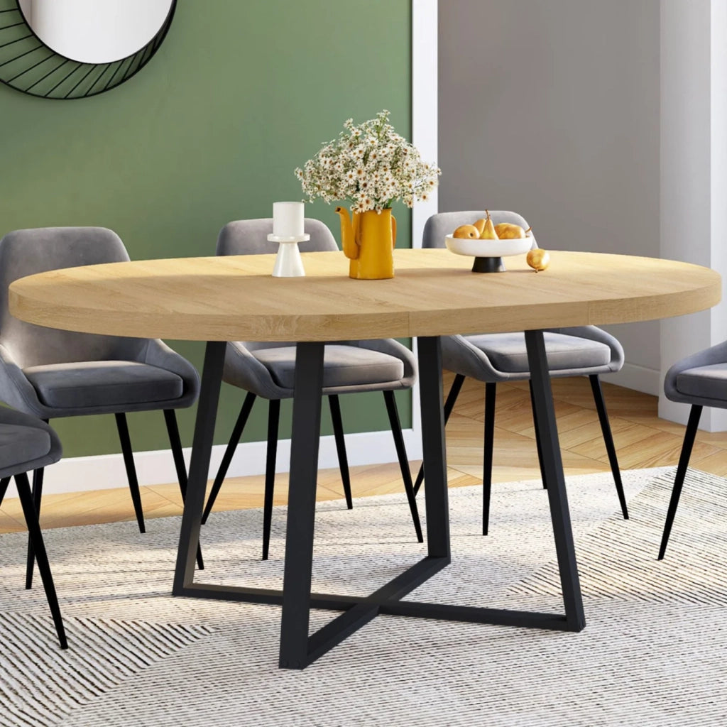 IDMarket - SELMA tavolo da pranzo rotondo allungabile 4-8 persone legno e nero 110-150 cm