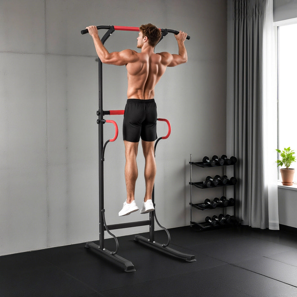 Stazione Fitness Multifunzione Power Tower ¨C Xylo ¨C Altezza Regolabile 171-219cm Nero Rosso