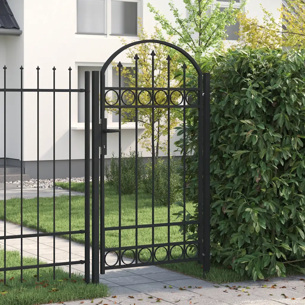 Cancello per recinzione Assen con parte superiore ad arco in acciaio 102x175 cm Nero 143087