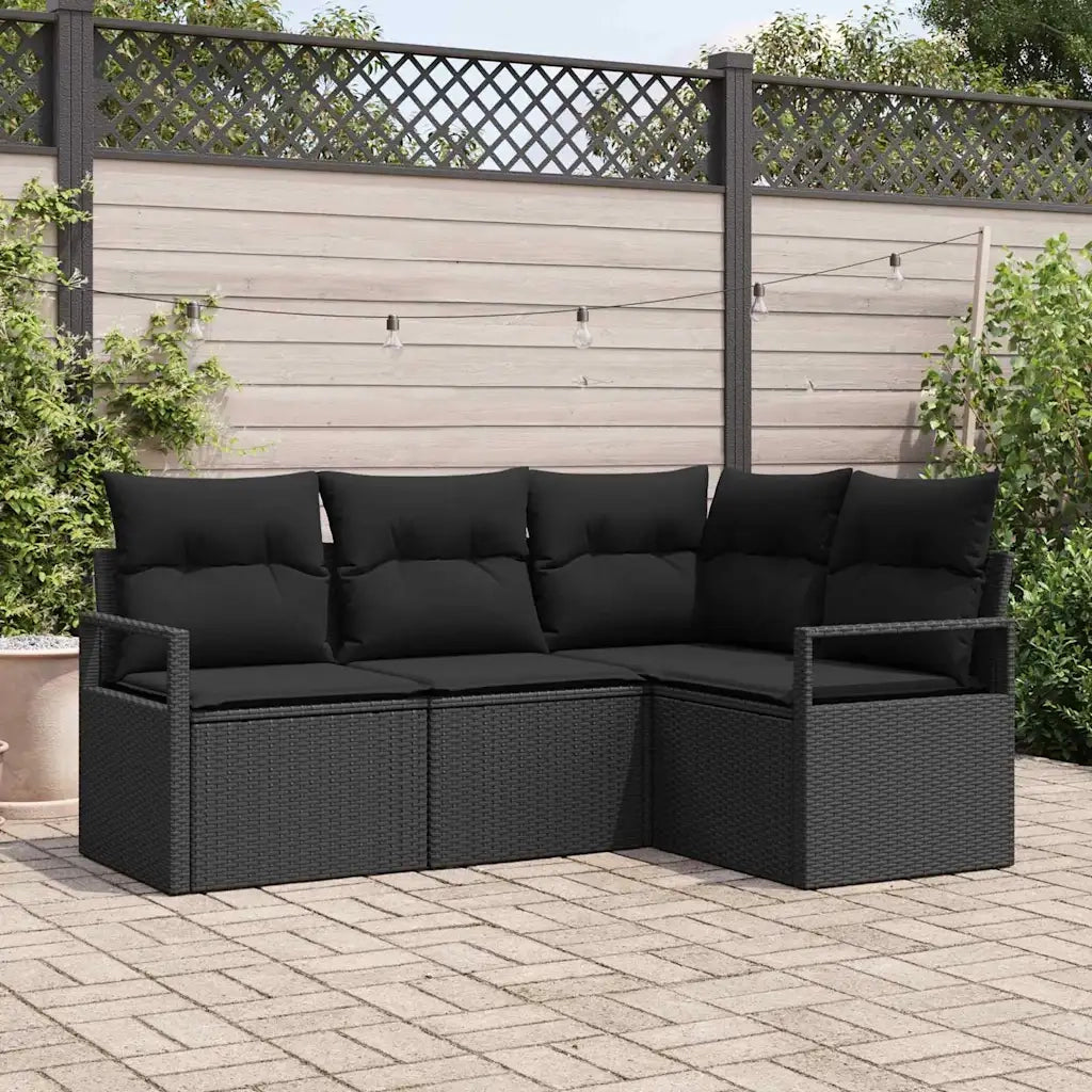 Set di divani con cuscino 4 pcs Nero polyrattan