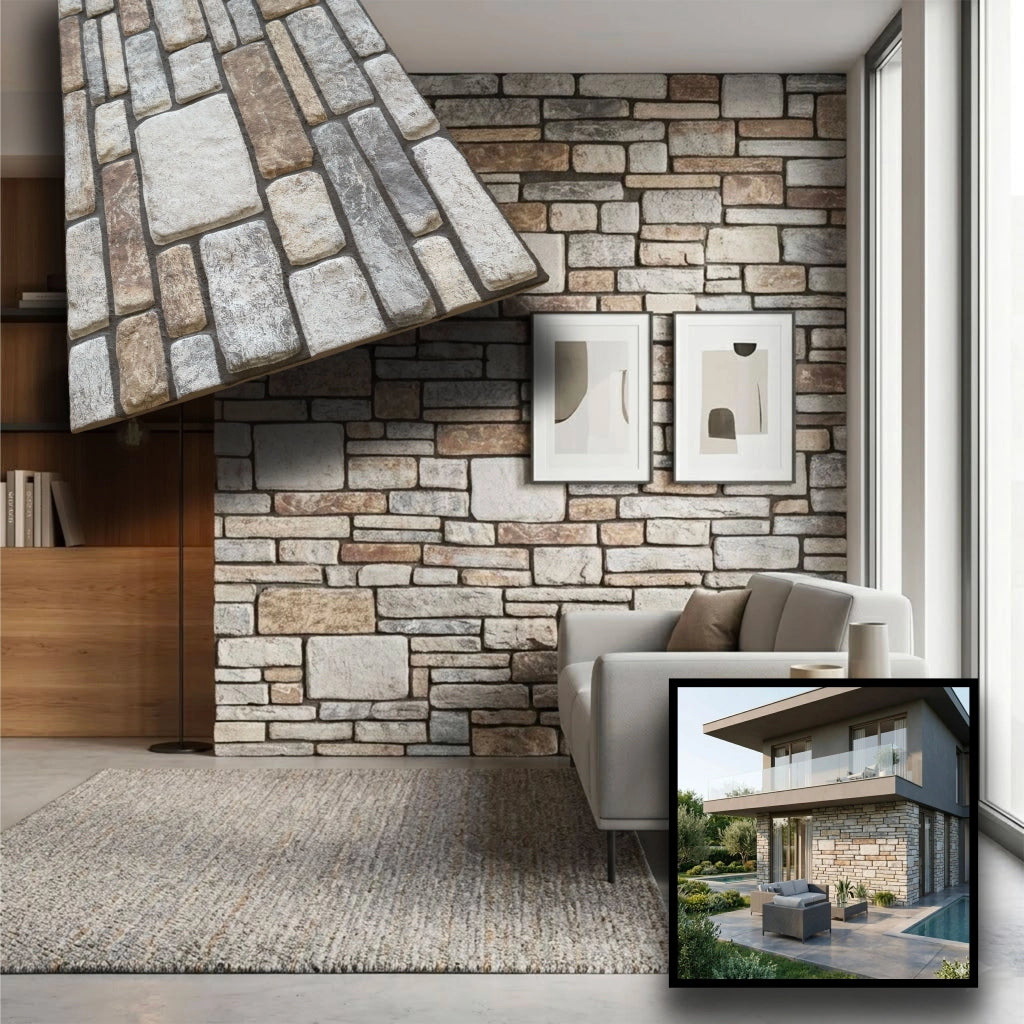 CAPPOTTO esterno - interno isolante in STYROFOAM 3D spess.2cm (100x50cm) con resine e malta Pietre levigate