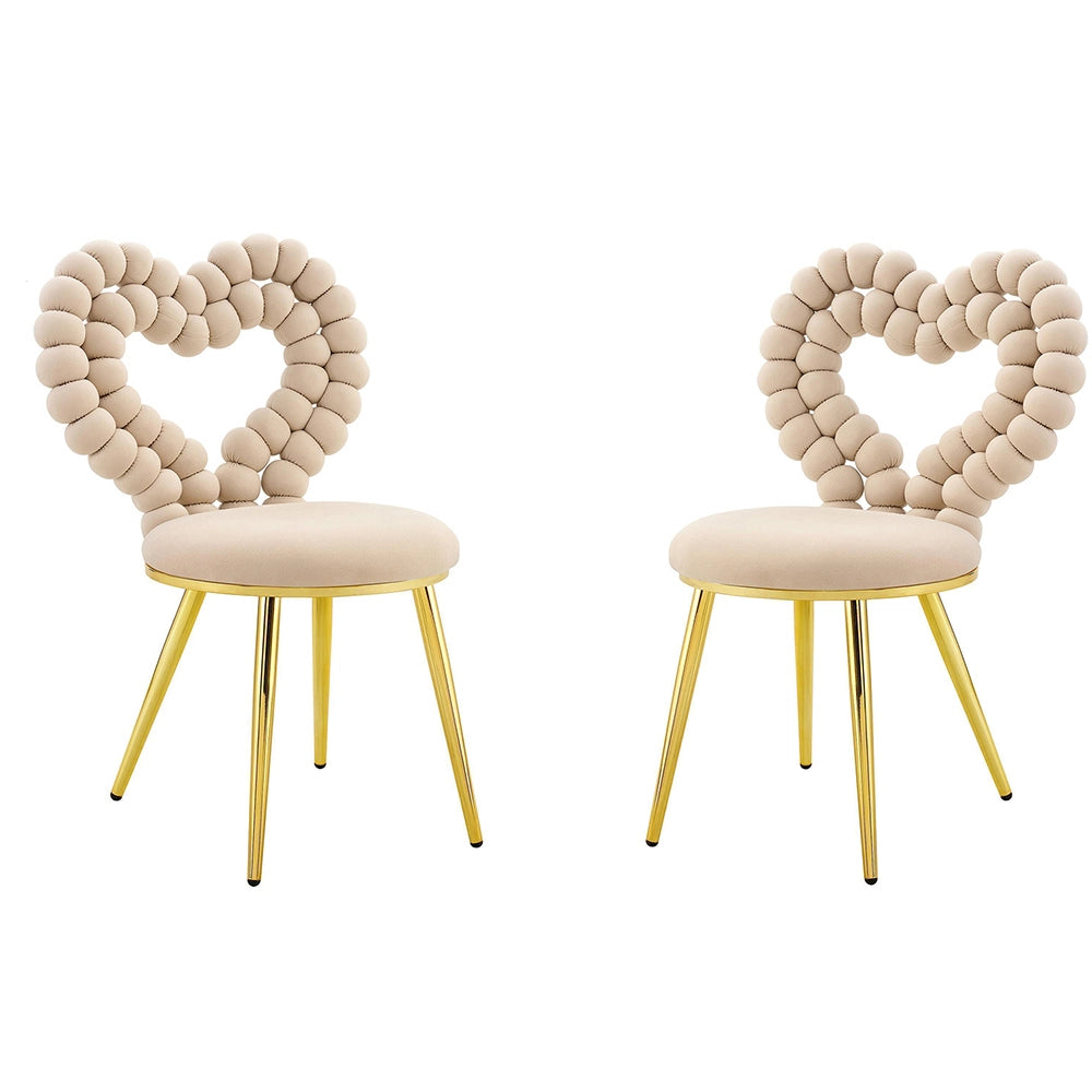 Set 2 sedie da pranzo - Xylo - velluto beige gambe dorate con schienale a cuore