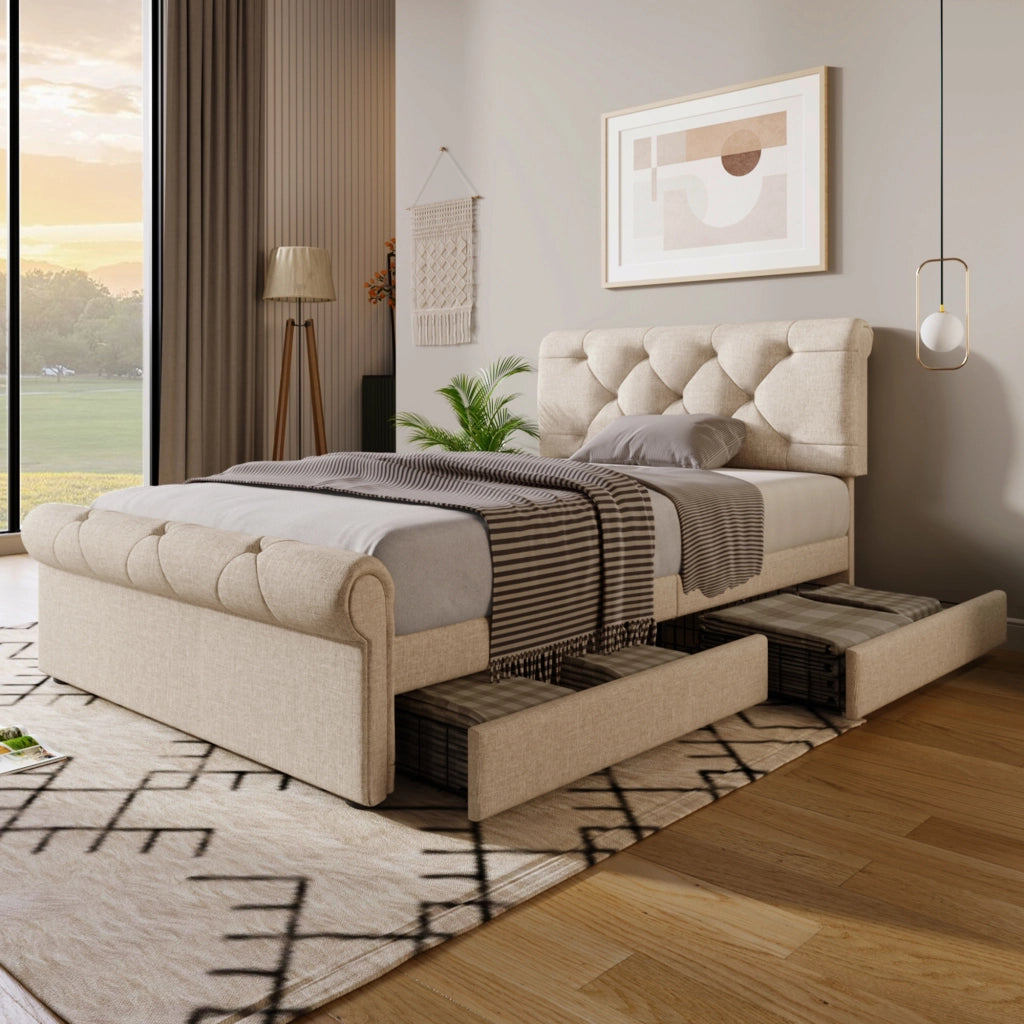 letto imbottito metallo e legno naturale 90 x 200 cm