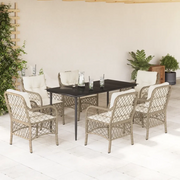 Set da Pranzo da Giardino 7 pz con Cuscini Beige in Polyrattan 3212142