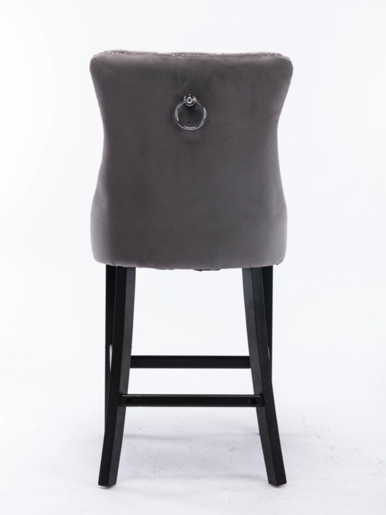 Sgabelli da bar contemporanei imbottiti in velluto con decorazione capitonn¨¦, gambe in legno e finiture con borchie cromate, stile casual, set da 2 (g