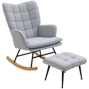 Poltrona Dondolo con Pouf ¨C Minimal ¨C Grigio, Legno, Tessuto, 64x89x90 cm