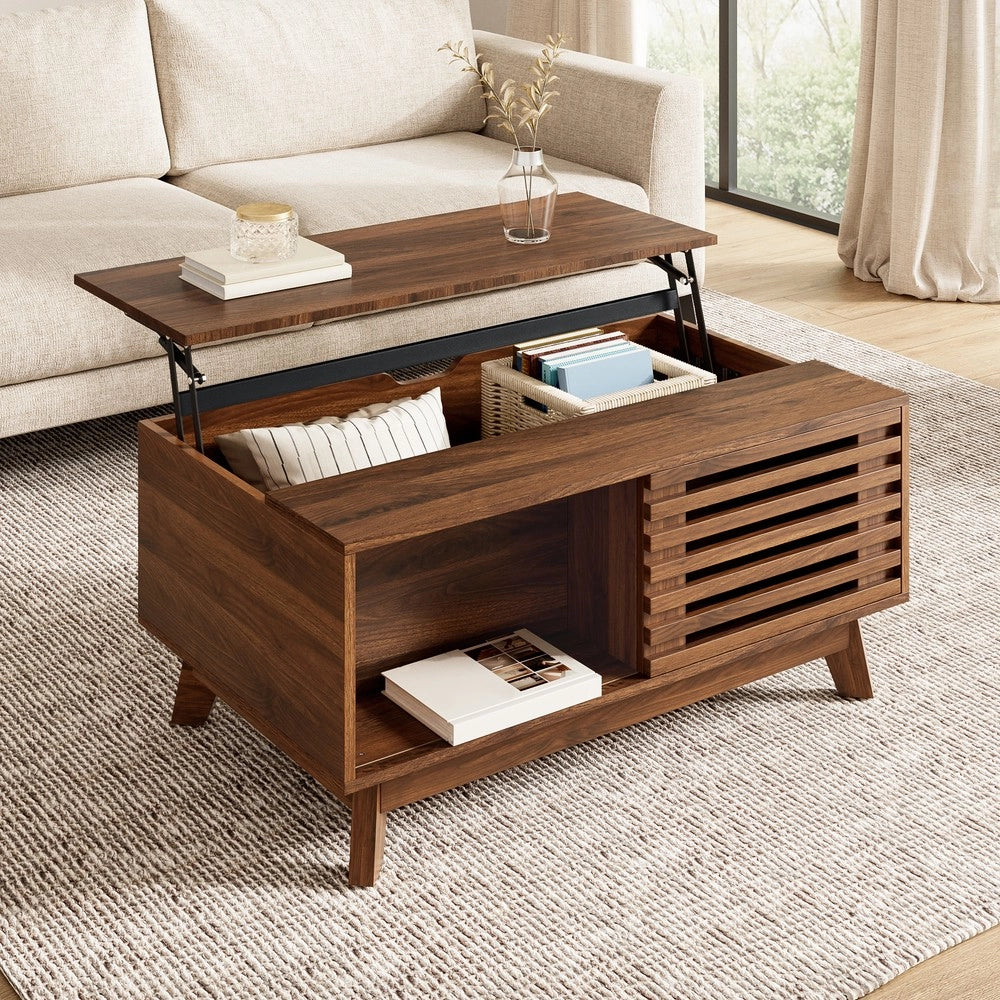 Tavolino da Caff¨¨ Moderno ¨C MINIMAL ¨C Effetto Noce, MDF, Piano Regolabile, Ante a Jalousie
