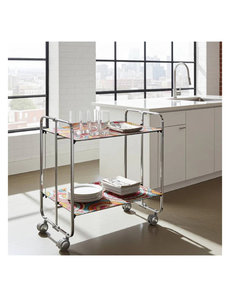 Carrello da cucina pieghevole cromato con ruote BAUHAUS 2 ripiani