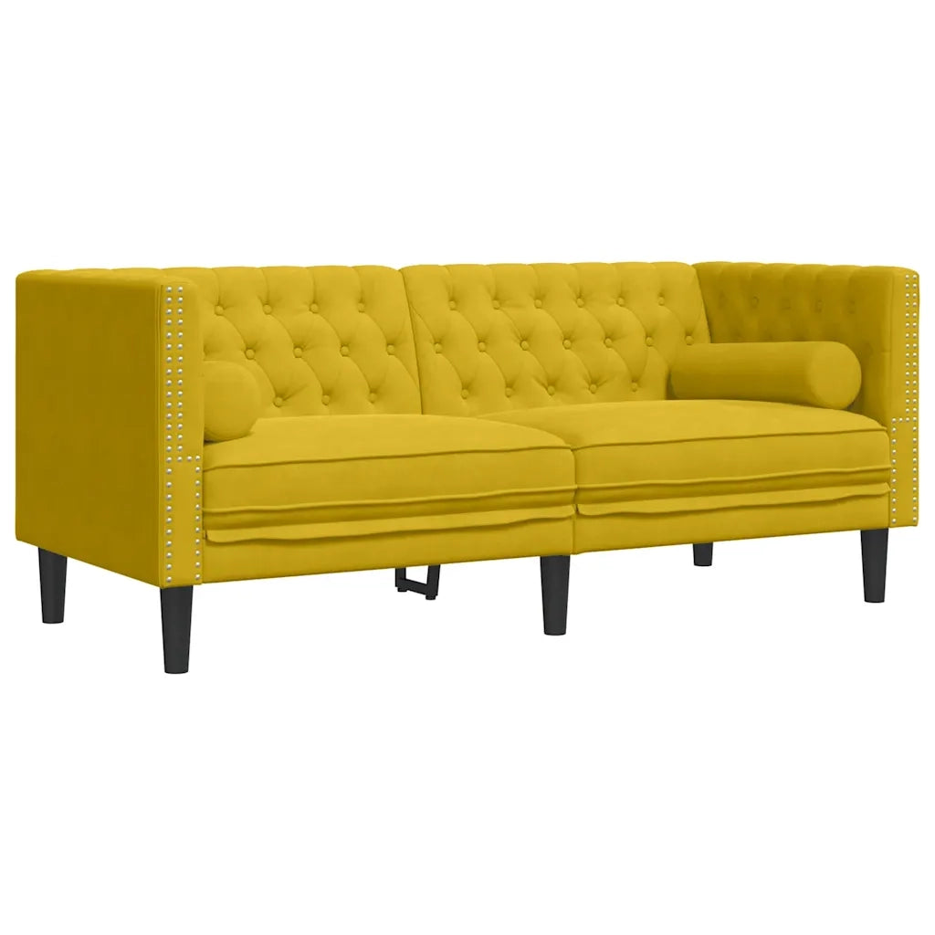 Set Divani Chesterfield 3pz con Cuscini Giallo Velluto 3209287