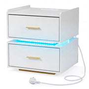 Comodino con stazione di ricarica e LED con 2 cassetti portaoggetti, Tavolino moderno semi-sospeso per soggiorno e camera da letto Bianco