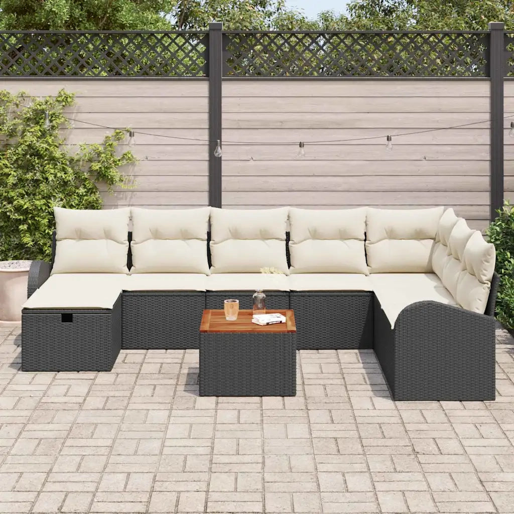 Set Divano da Giardino con cuscino 9 pcs Nero Poly Rattan 3360855