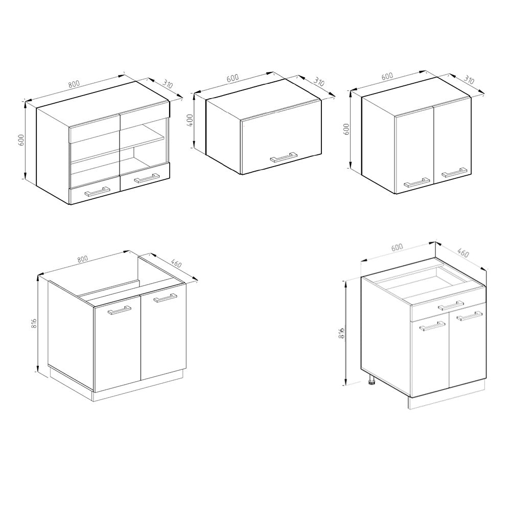 Cucina componibile R-Line Rosso/Antracite 200 cm J-Shape, PL Marmo Vicco