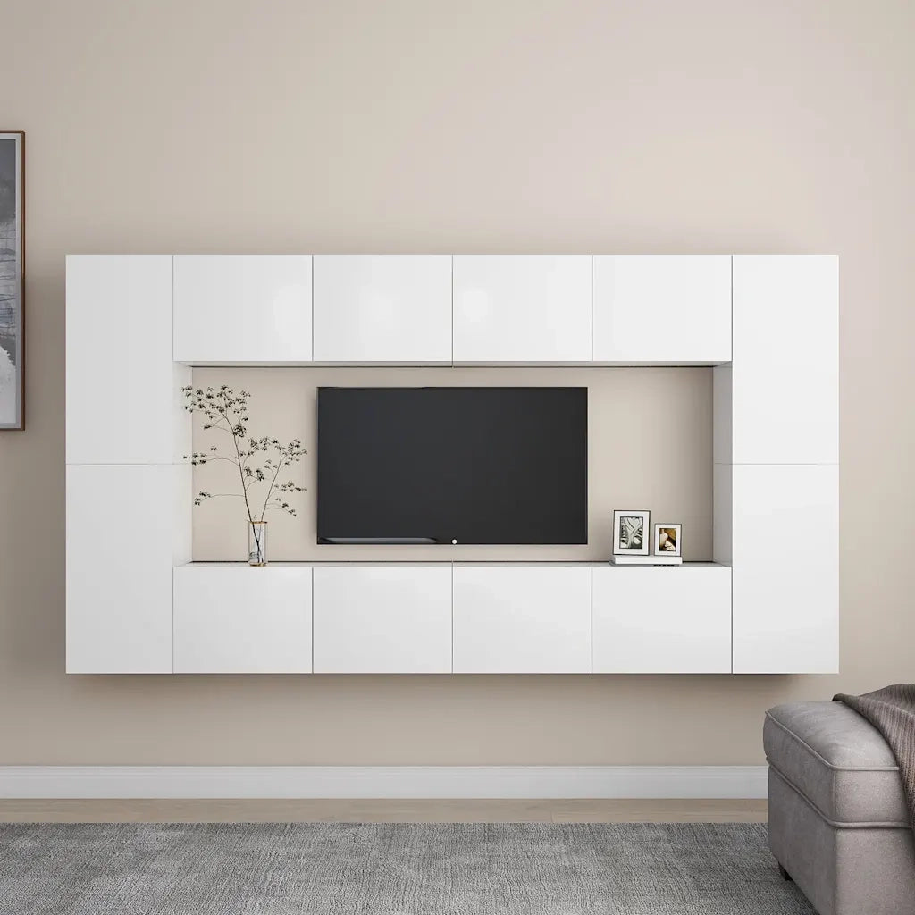 Set Mobili Porta TV 8 pz | Armadietto TV | Mobile Porta TV Bianco in Legno Multistrato