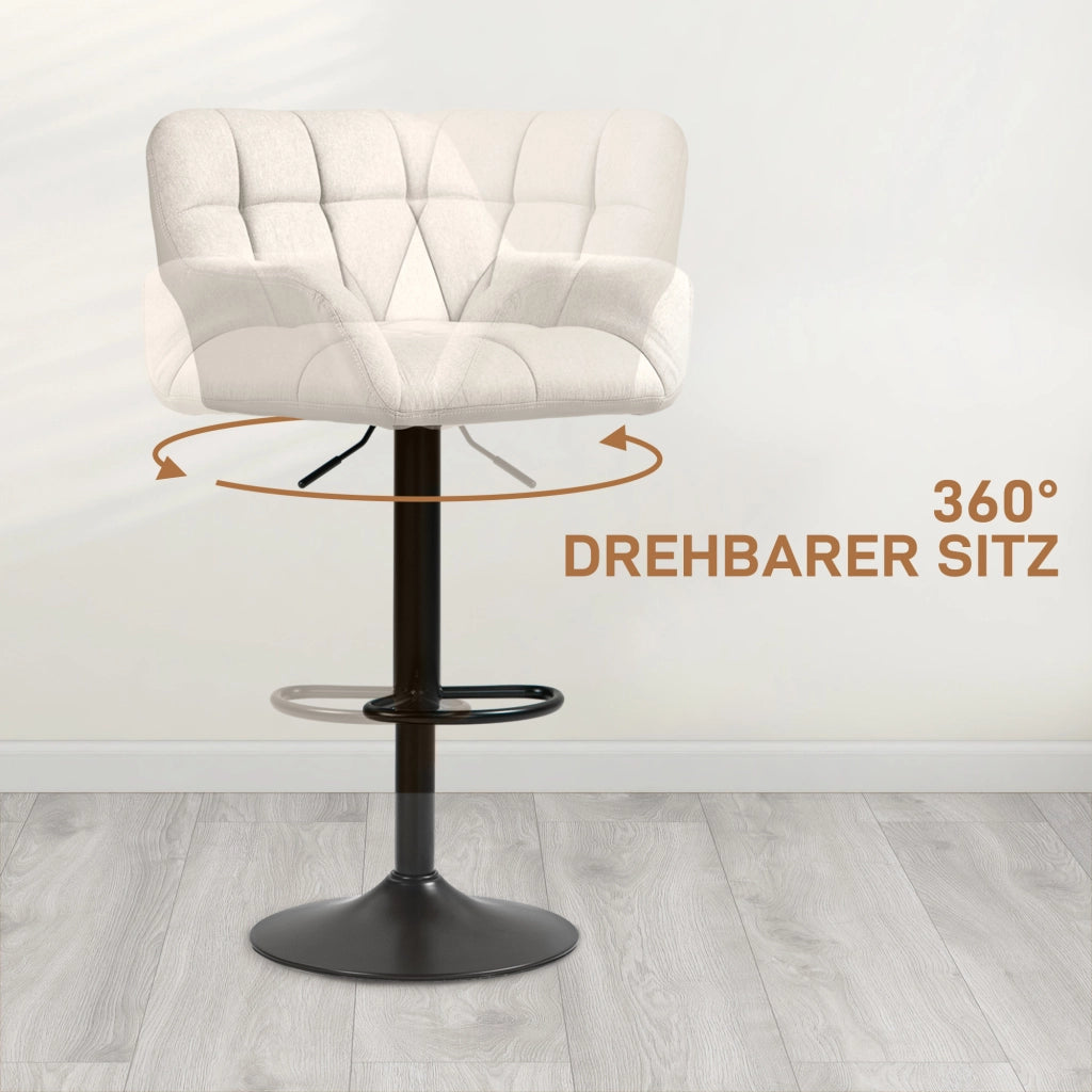 Set 2 Sgabelli Regolabili Stile Retr¨° ¨C Xylo ¨C Ecopelle Effetto Lino Crema e Nero