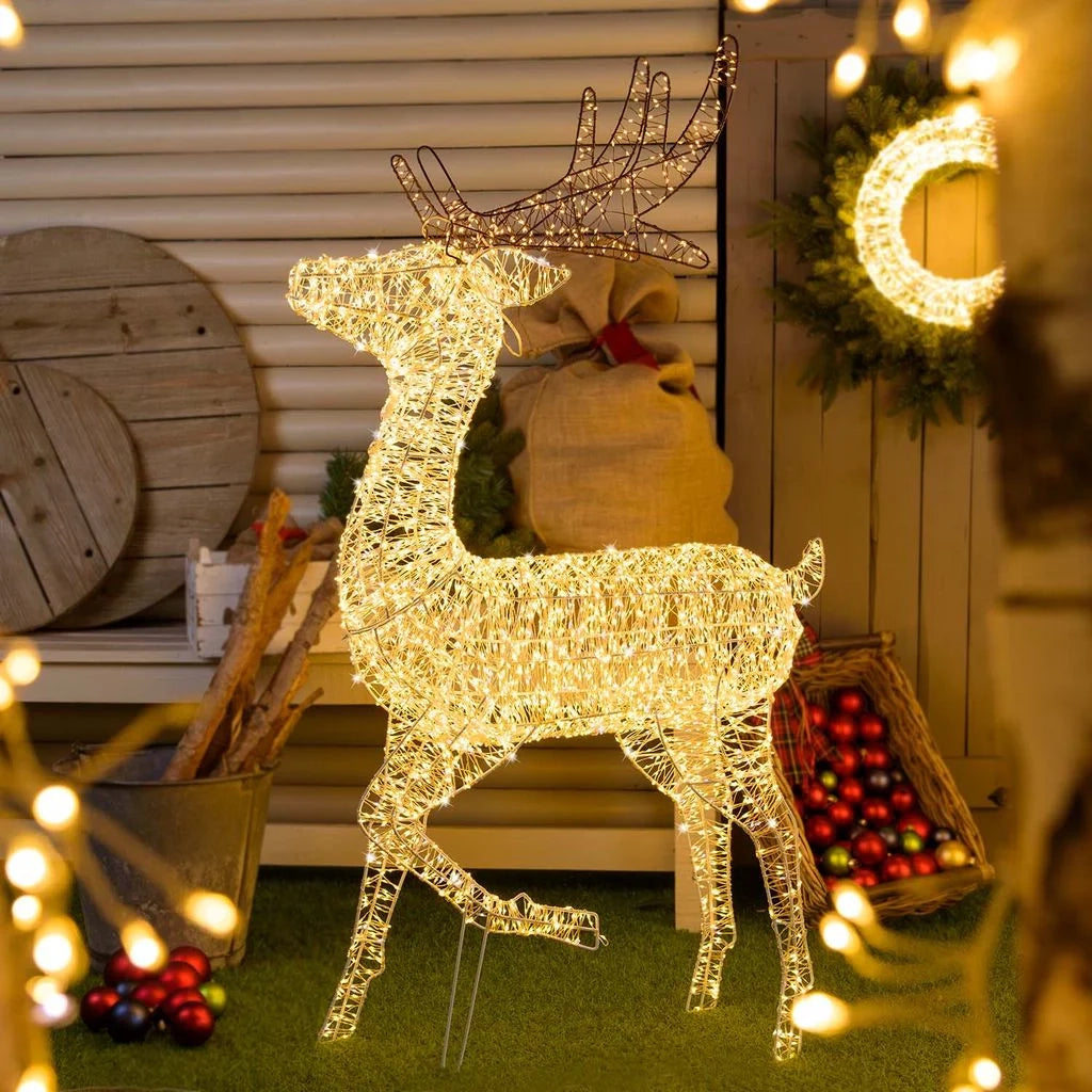 Renna con zampa alzata 3D, h 130 cm, microled bianco caldo e freddo, uso interno