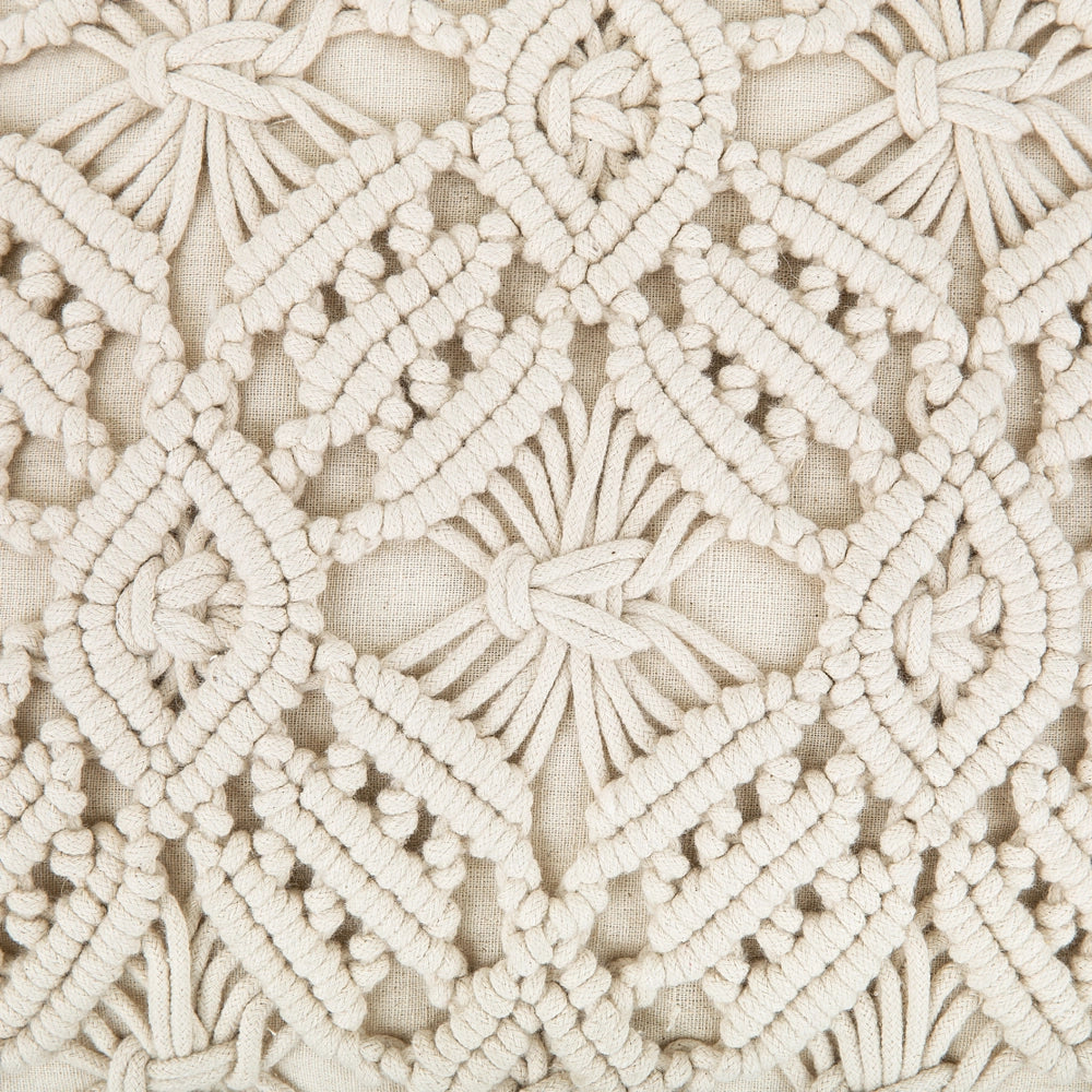 Cuscino Decorativo Beige Cotone Macramé 50 x 50 cm Corda Boho Retro Decor Accessori