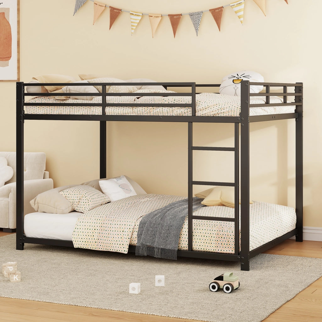 Letto a castello in metallo 140x200 cm, struttura nera classica, per bambini, con reti a doghe