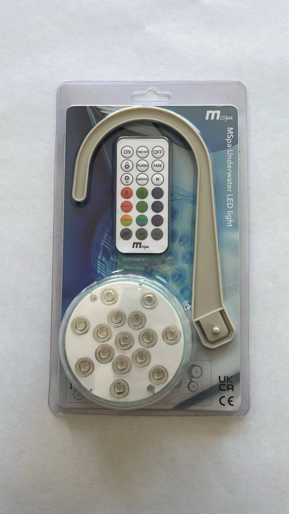Luce LED subacquea cromoterapia con gancio e telecomando, IP68 per piscine e vasche da bagno