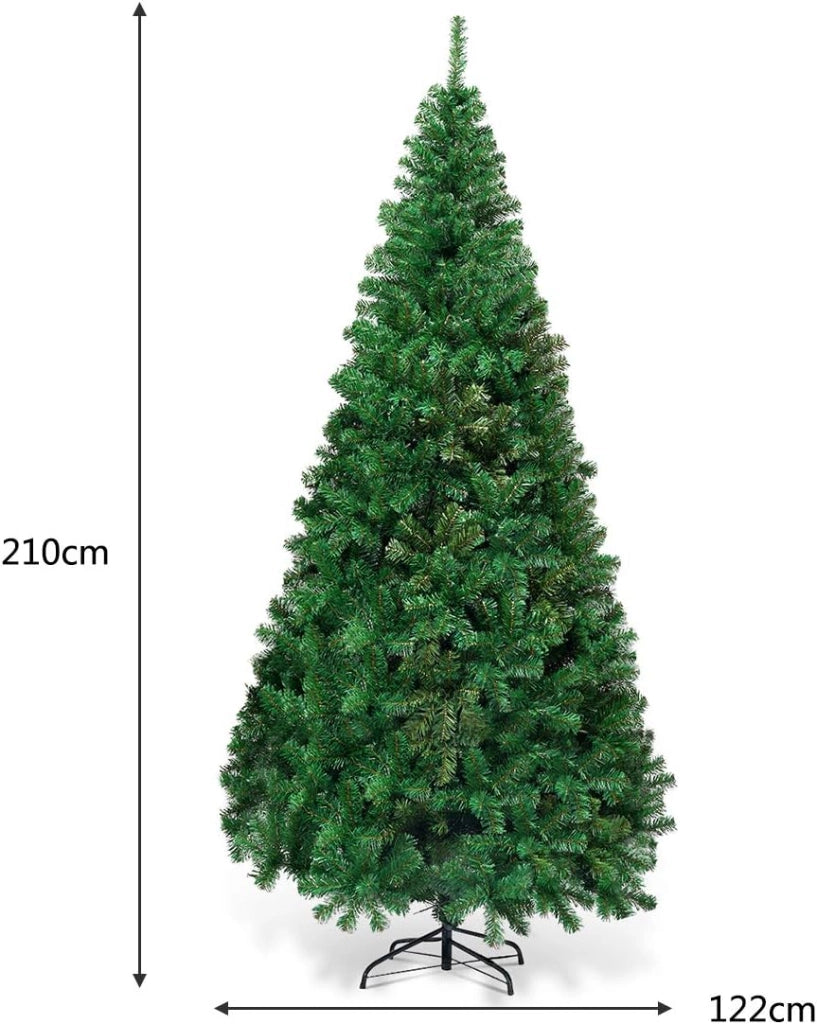 Albero di Natale Artificiale 210 CM, Albero di Natale Verde con 950 Rami e Base in Metallo, Decorazioni Natalizie per Casa, Ufficio e Negozio (210 CM)