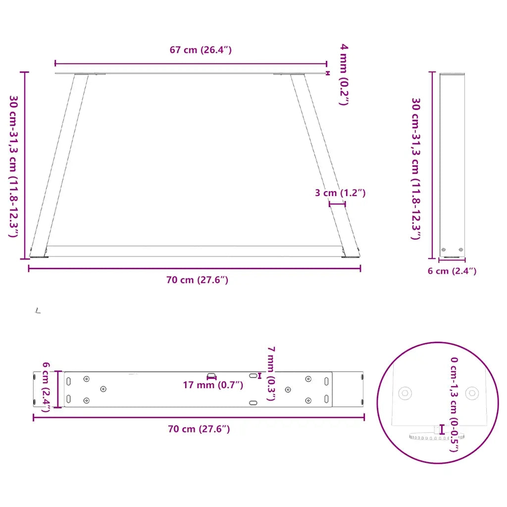 Gambe per Tavolino da Caff¨¨ a Forma di V 2 pz | Piede del tavolo Nere 70x(30-31,3) cm Acciaio