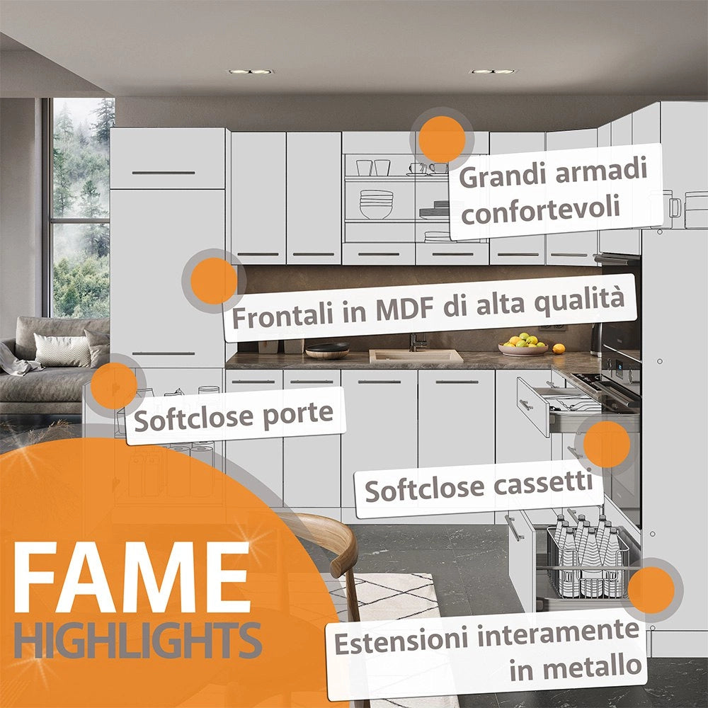 Cucina completa Fame-Line Bianco rustico/Antracite 140 cm, PL Antracite Vicco