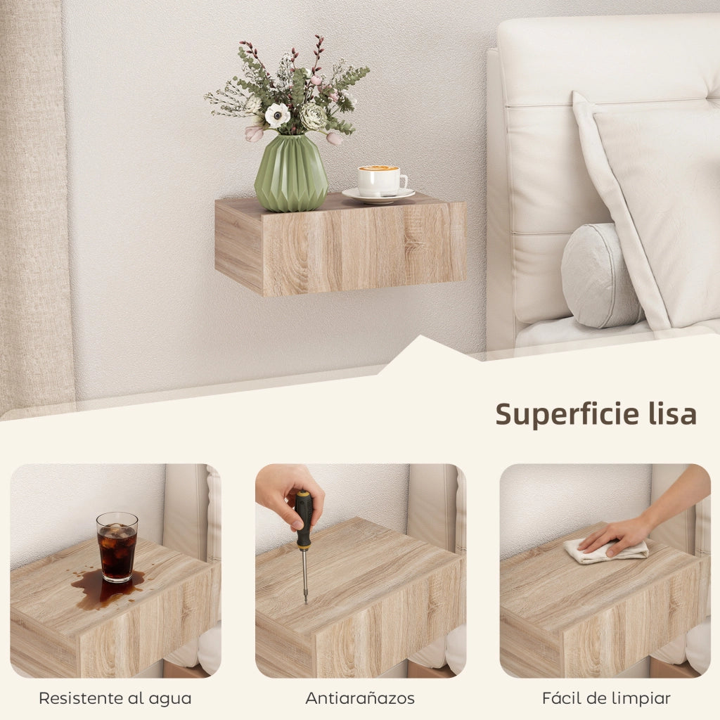 Comodino da Parete Sospeso ¨C Xylo ¨C 2 Pezzi con Cassetto Rovere 40x30x15cm