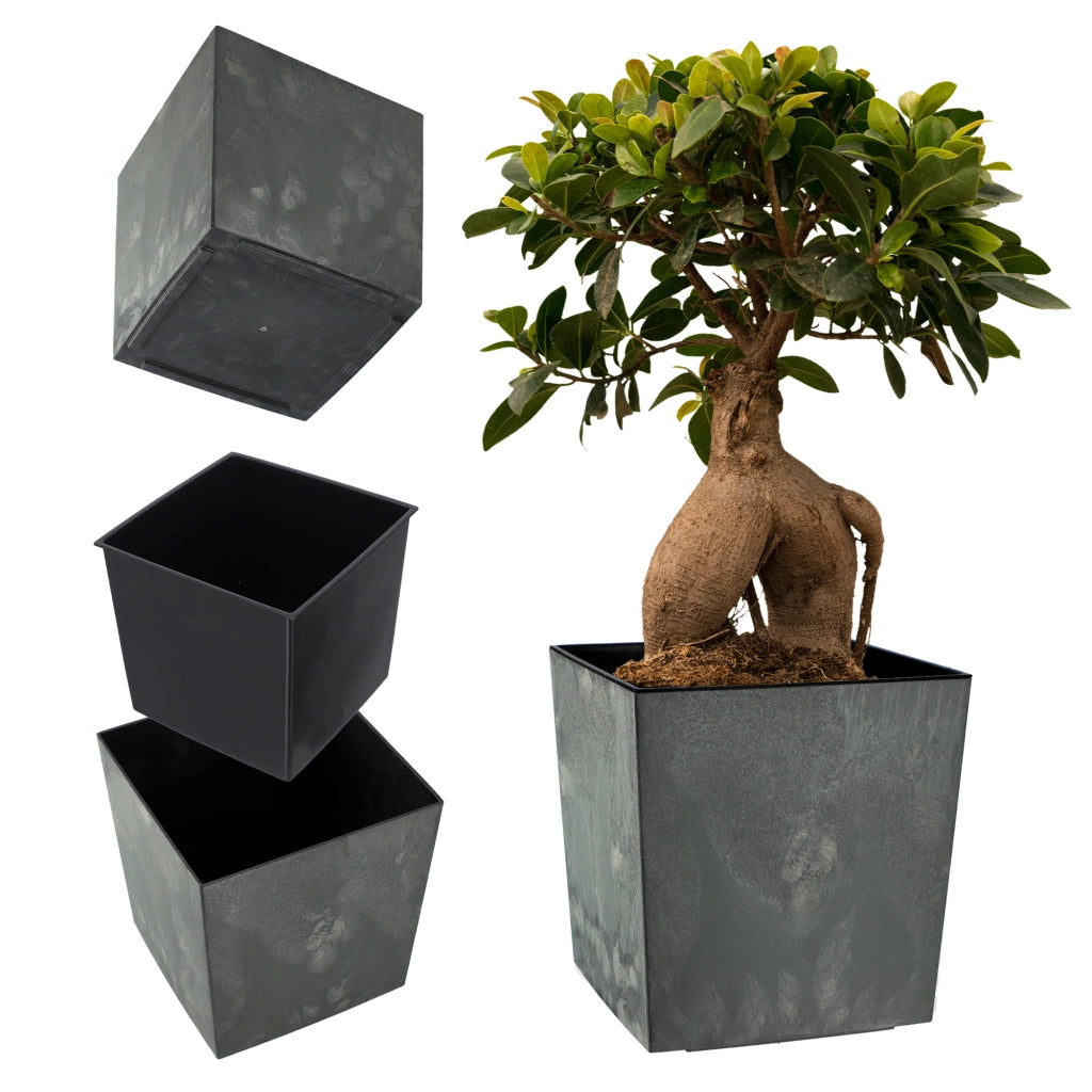 Vaso da fiori KADAX da 30 cm, copertura in plastica nera con inserto.