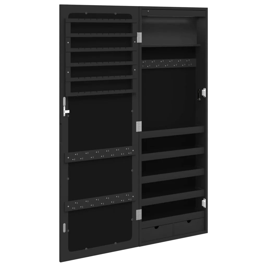 Armadio Portagioie a Specchio con Luci LED a Parete Nero 353236