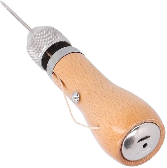 Kit Professionale per Lavorazione Pelle - Puntatore in Acciaio - Aghi in Acciaio - Lavorazione Pelle DIY - Incluso Aghi Rettilinei e Curvi - Materiali di Alta Qualità