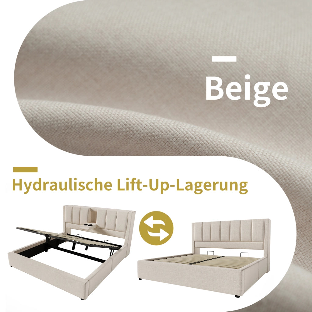 letto imbottito lino beige 140 x 200 cm