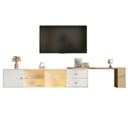Mobile TV Estensibile 175x40x38 cm Bianco Legno con LED RGB, 2 Cassetti e Ante in Vetro Scorrevoli