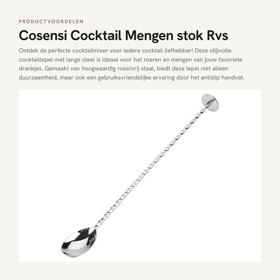 Cocktaillepel in Acciaio Inossidabile - Lungo Manico Antiscivolo - Manico di Rame - Bar Tool - Duraturo e Resistente alla Corrosione