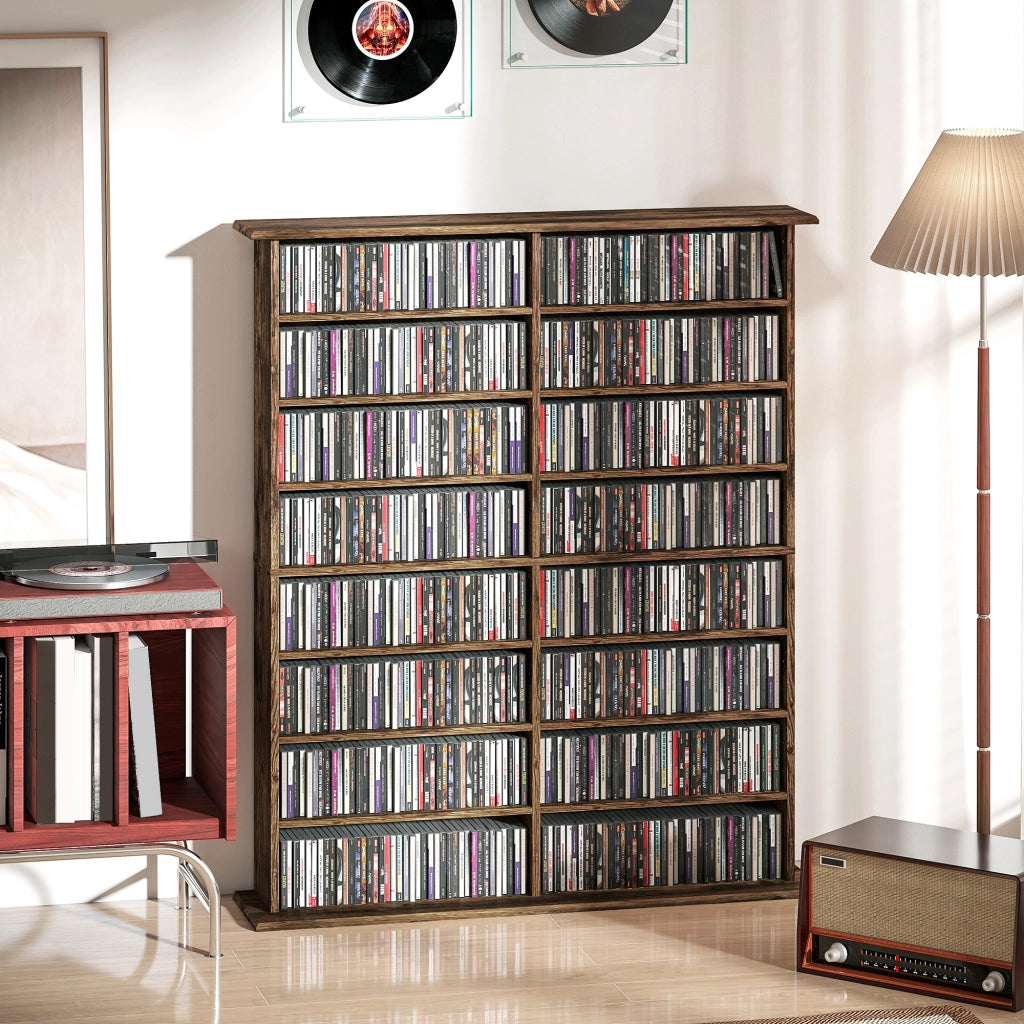 Cassettiera per CD e DVD con 16 scomparti e 12 ripiani regolabili ¨C Minimal ¨C marrone